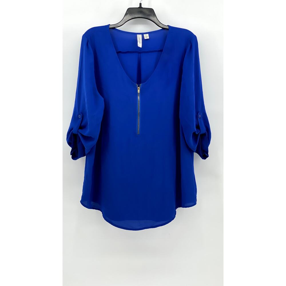 TACERA Women's Blue Zip Up Blouse SIZE L